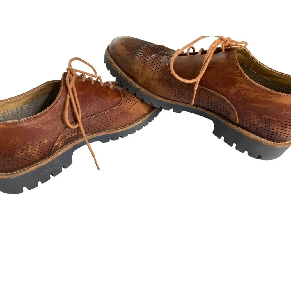 Brantano Men’s Brown Leather Oxford Dress Shoes Size 9 – Perforated Distressed - Picture 3 of 8